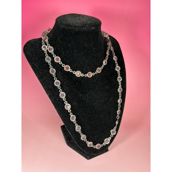 Jewelry - Vintage Pink Faceted Crystal Sterling Silver Long Necklace